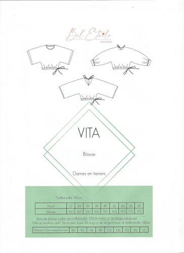 Patroon blouse voor dames en tieners - 'Vita' van Bel' Etoile - stoffen van leuven